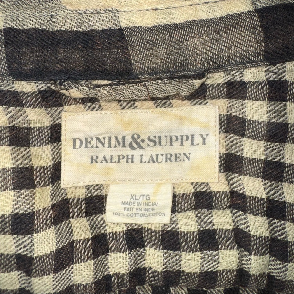 Denim & Supply Ralph Lauren Flannel Shirt Brown Cream XL TG 100% Cotton Men’s - Picture 7 of 7